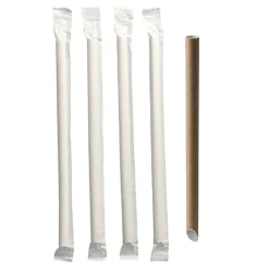 PAPSTAR Bubble Tea Halme Papier "pure" Ø 12 mm, 20 cm braun einzeln gehüllt, einseitig spitz