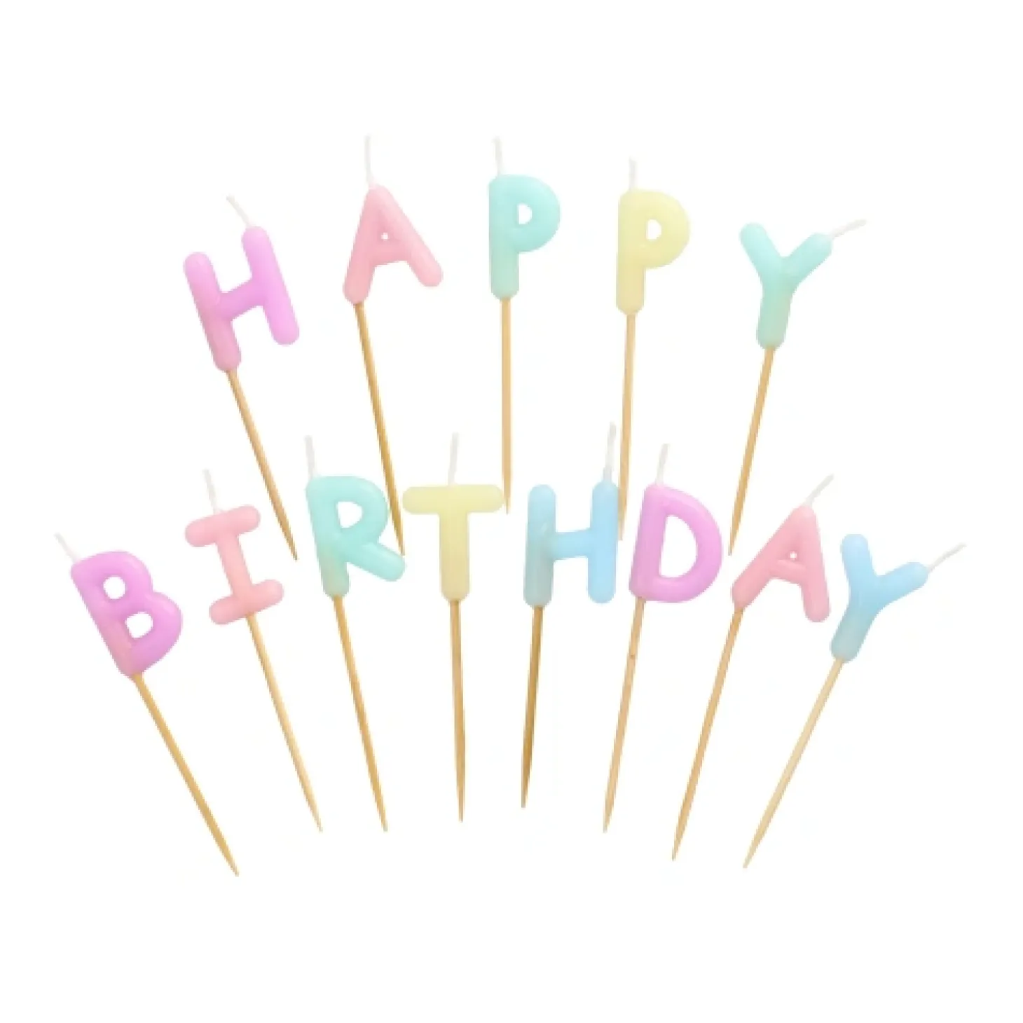 PAPSTAR Buchstabenkerzen-Set pastell 8 cm "Happy Birthday"