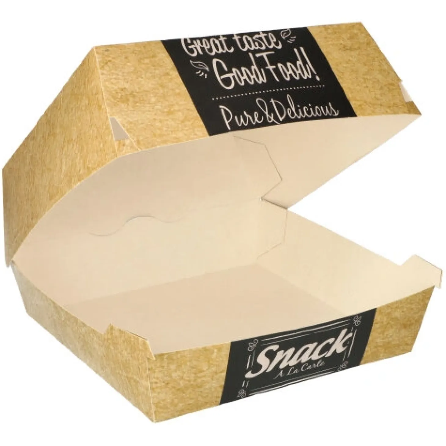 PAPSTAR Burgerboxen, Pappe "pure" 8,5 cm x 15,5 cm x 15,5 cm "Good Food" XXL