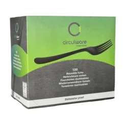 PAPSTAR "Circulware by Haval" Mehrweg-Gabeln PP-MF 19 cm schwarz "Gaia" extra stabil, in Spenderbox