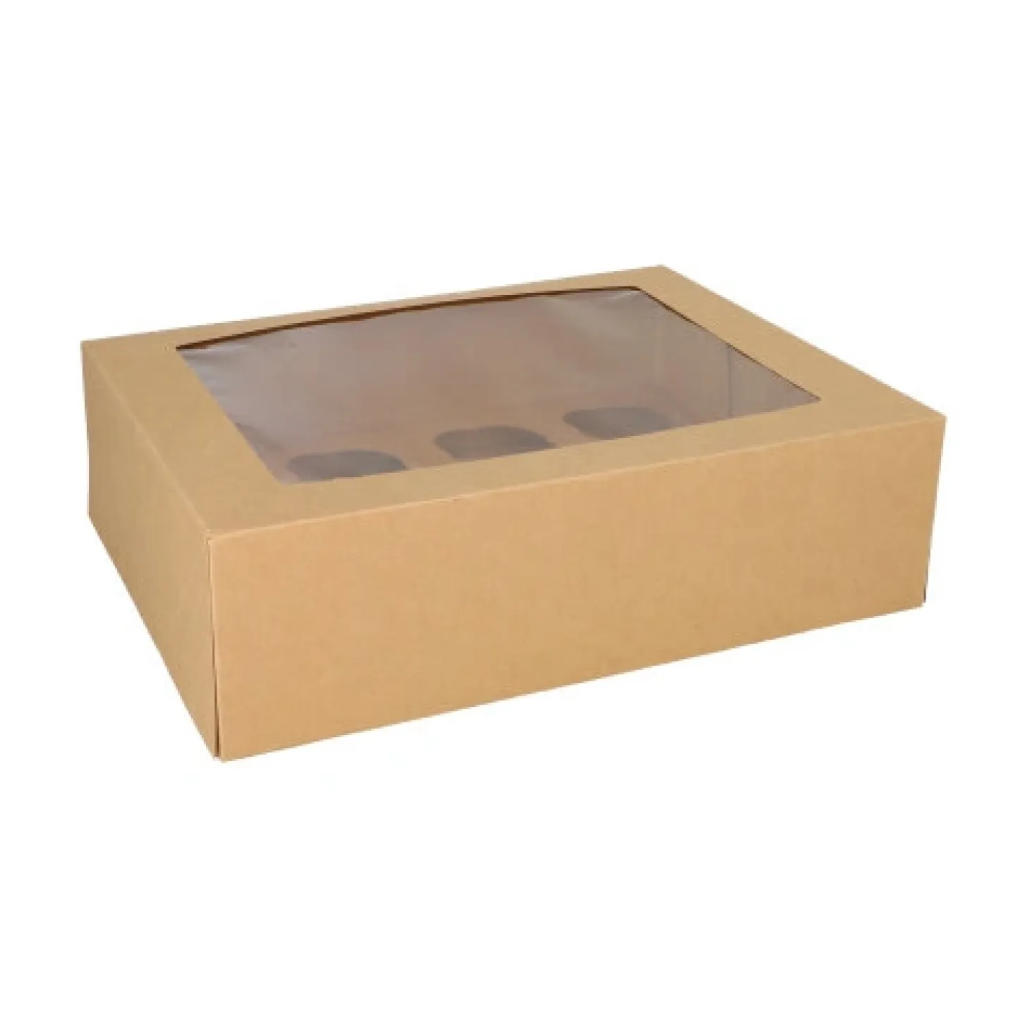PAPSTAR Cupcake-Kartons eckig 10 cm x 35 cm x 27 cm mit Sichtfenster aus PLA