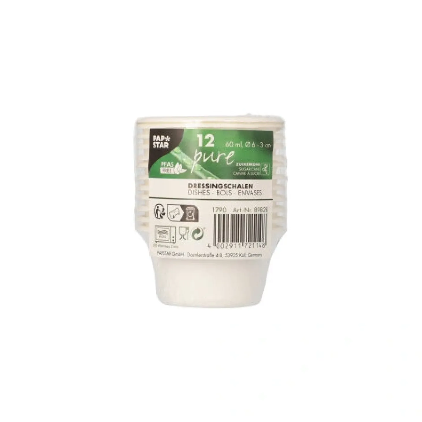 PAPSTAR Dressingschalen, Zuckerrohr "pure" 60 ml Ø 6 cm, 3 cm weiß, 20 x 12 Stück