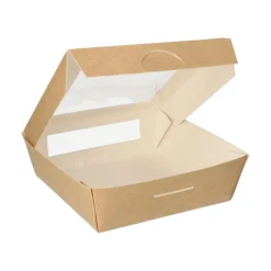 PAPSTAR Feinkostboxen, Pappe mit Sichtfenster aus PLA eckig 1000 ml 16 cm x 16 cm x 5 cm braun