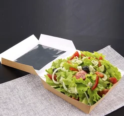 PAPSTAR Feinkostboxen, Pappe mit Sichtfenster aus PLA eckig 1000 ml 16 cm x 16 cm x 5 cm braun