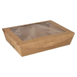 PAPSTAR Feinkostboxen, Pappe mit Sichtfenster aus PLA "pure" eckig 1000 ml 4,5 cm x 18 cm x 13,5 cm braun "100% Fair"