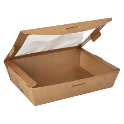 PAPSTAR Feinkostboxen, Pappe mit Sichtfenster aus PLA "pure" eckig 1000 ml 4,5 cm x 18 cm x 13,5 cm braun "100% Fair"