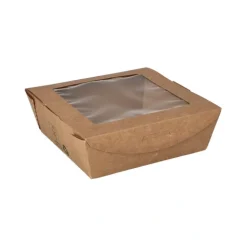 PAPSTAR Feinkostboxen, Pappe mit Sichtfenster aus PLA eckig 650 ml 4,5 cm x 12 cm x 12 cm braun 