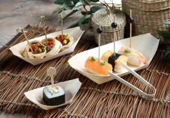 PAPSTAR Fingerfood - Schalen, Holz "pure" 11 cm x 6,5 cm "Schiffchen"