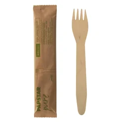PAPSTAR Gabeln, Holz "pure" 15,5 cm einzeln verpackt in Papierbeutel