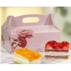 PAPSTAR Gebäck-Kartons, Pappe eckig 20 cm x 13 cm x 9 cm rosé mit Tragegriff