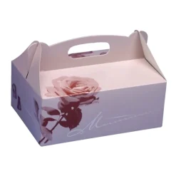 PAPSTAR Gebäck-Kartons, Pappe eckig 20 cm x 13 cm x 9 cm rosé mit Tragegriff