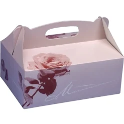 PAPSTAR Gebäck-Kartons, Pappe eckig 26 cm x 22 cm x 9 cm rosé mit Tragegriff