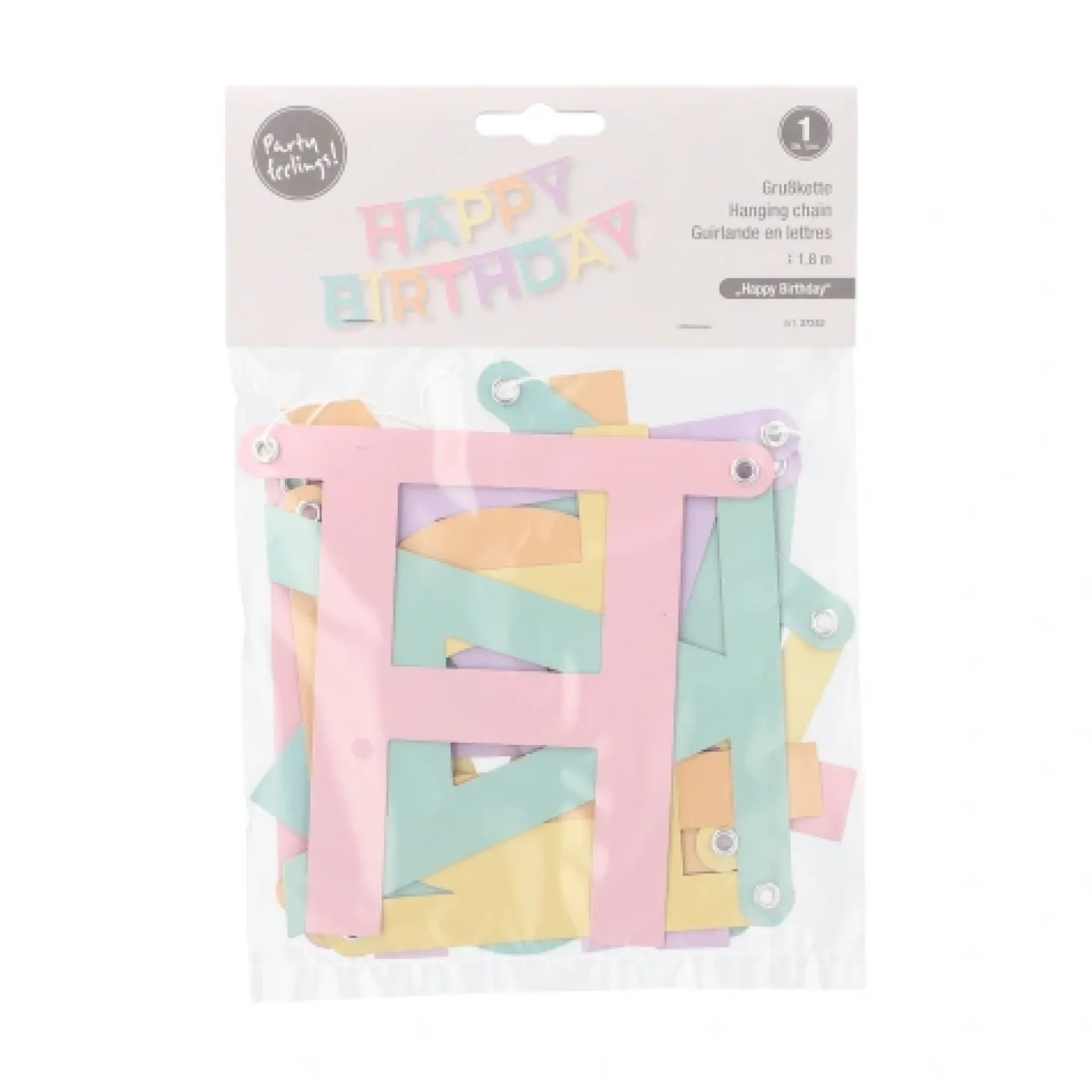 PAPSTAR Grußkette 1,8 m x 13,8 cm "Happy Birthday" pastell, 12 x 1 Stück
