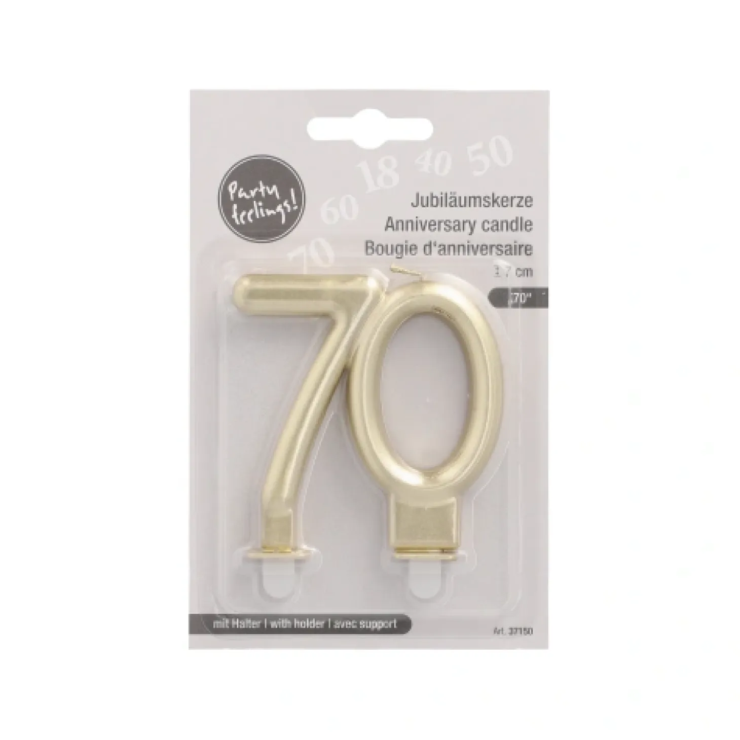 PAPSTAR Jubiläumskerzen mit Halter 7 cm gold "70"