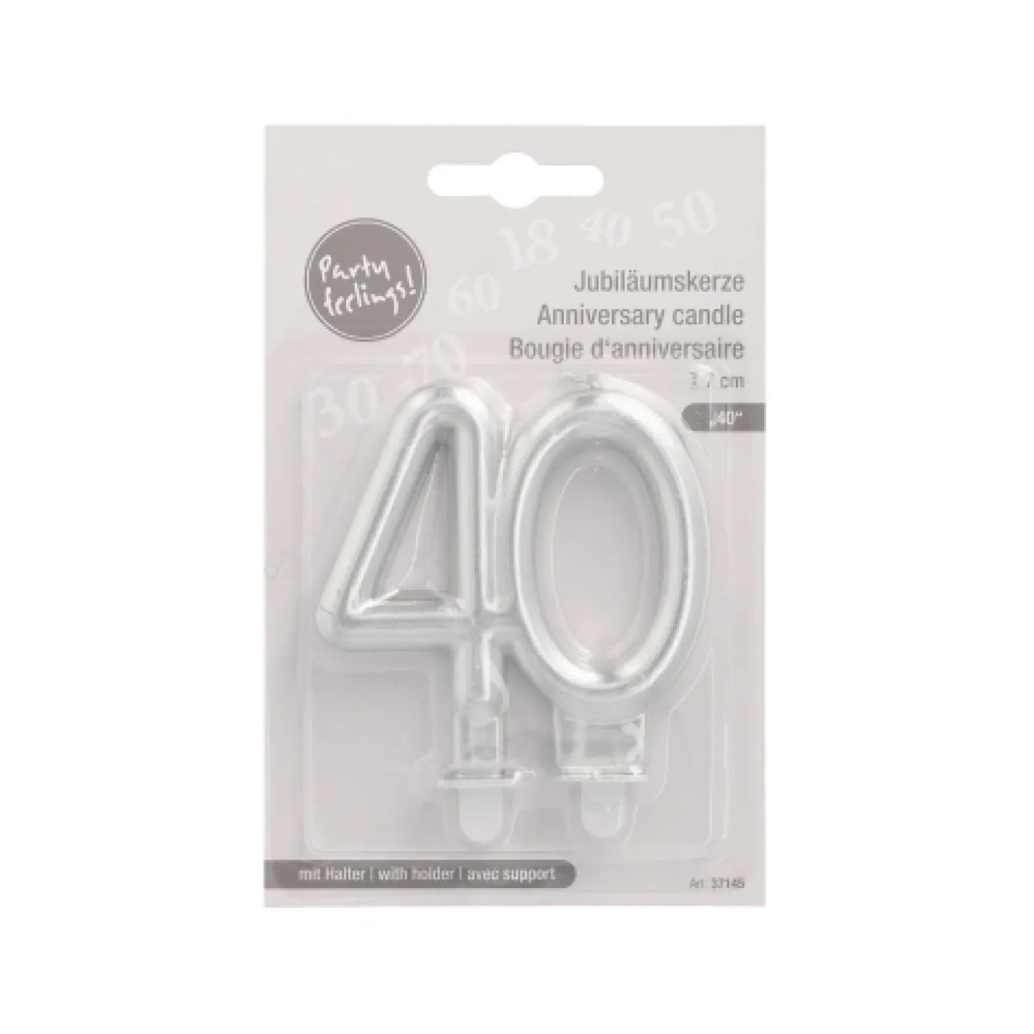 PAPSTAR Jubiläumskerzen mit Halter 7 cm silber "40"