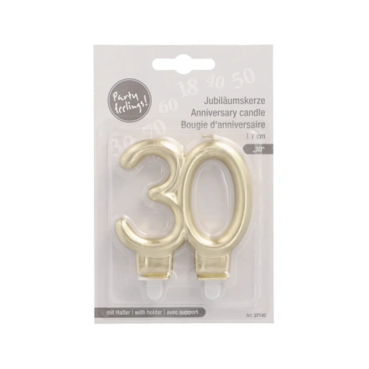 PAPSTAR Jubiläumskerzen mit Halter 7 cm gold "30"