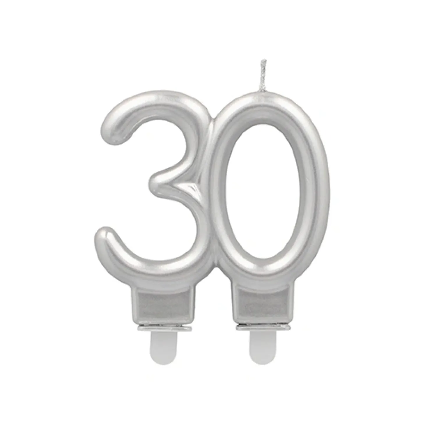 PAPSTAR Jubiläumskerzen mit Halter 7 cm silber "30"