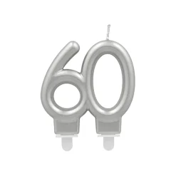 PAPSTAR Jubiläumskerzen mit Halter 7 cm silber "60"