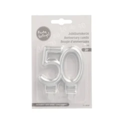PAPSTAR Jubiläumskerzen mit Halter 7 cm silber "50"