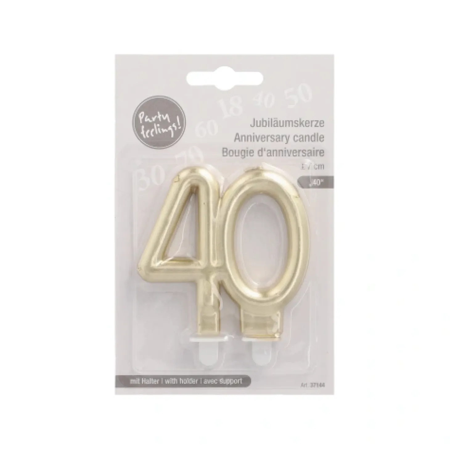 PAPSTAR Jubiläumskerzen mit Halter 7 cm gold "40"