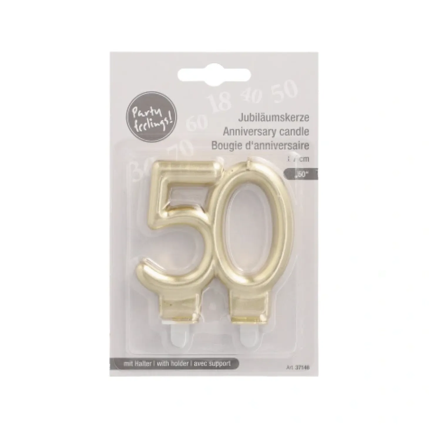 PAPSTAR Jubiläumskerzen mit Halter 7 cm gold "50"