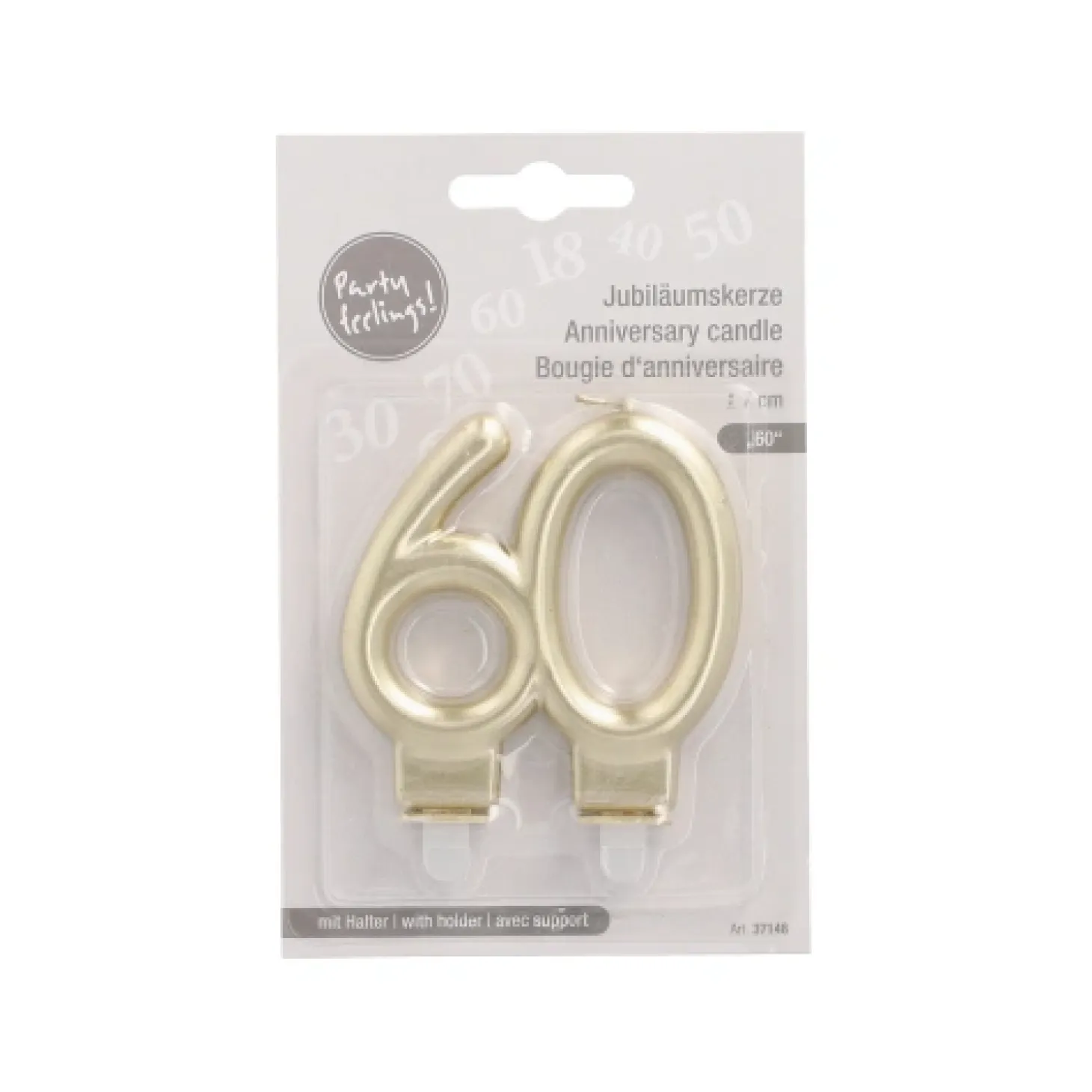 PAPSTAR Jubiläumskerzen mit Halter 7 cm gold "60"