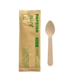 PAPSTAR Kaffeelöffel, Holz "pure" 11 cm einzeln verpackt in Papierbeutel