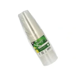 PAPSTAR Kaltgetränkebecher, PLA "pure" 0,25 l Ø 7,8 cm, 11 cm glasklar mit Schaumrand, 15 x 25 Stück