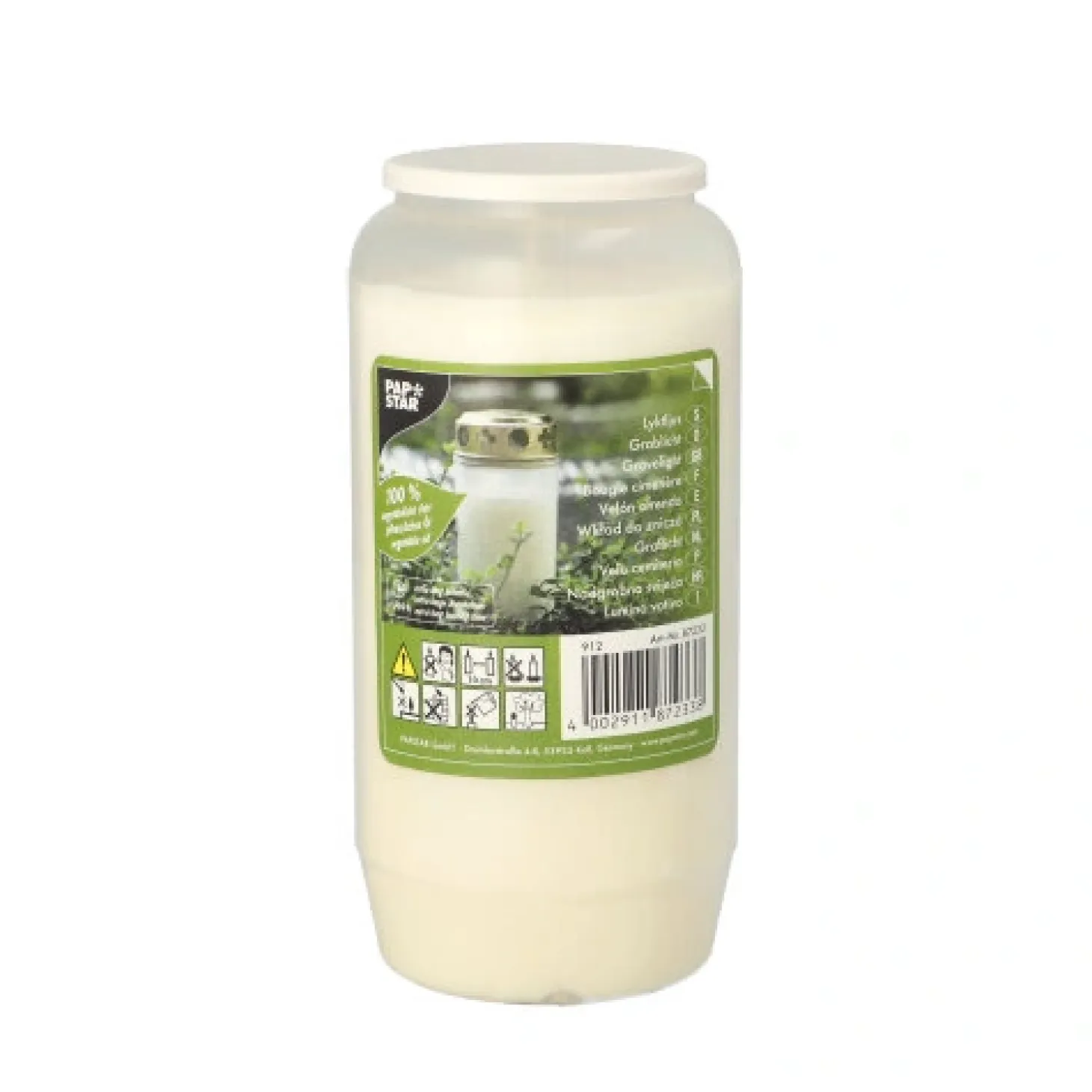 PAPSTAR Öl-Licht T6, 100 % Pflanzenfett Ø 7 cm, 14 cm weiß transparente Hülle