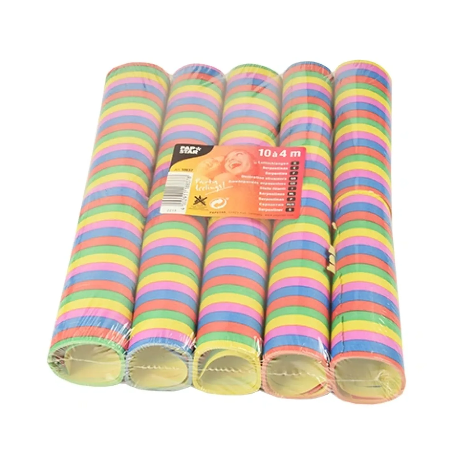 PAPSTAR Luftschlangen 4 m "Stripes" flammhemmend, 10 x 10 Stück