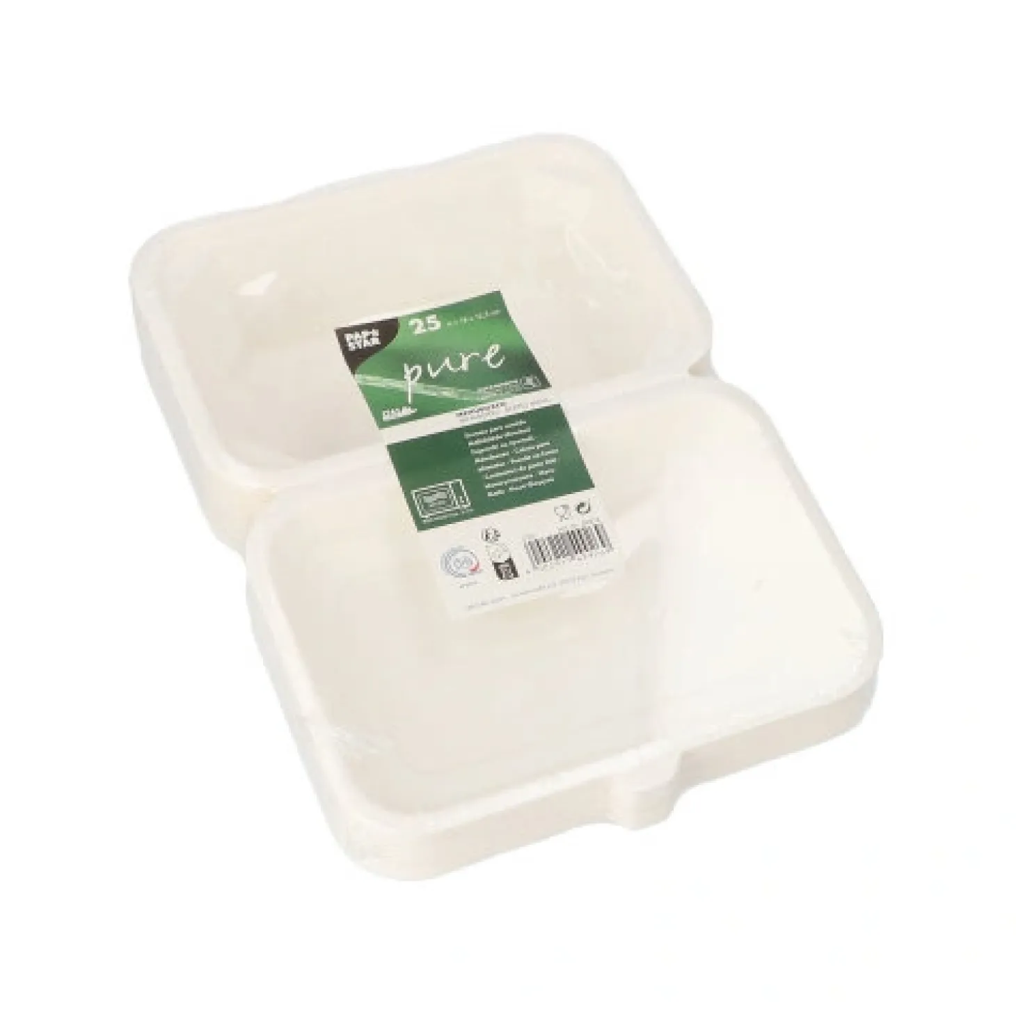 PAPSTAR Menüboxen, Zuckerrohr "pure" ungeteilt 6 cm x 18 cm x 12,5 cm weiß