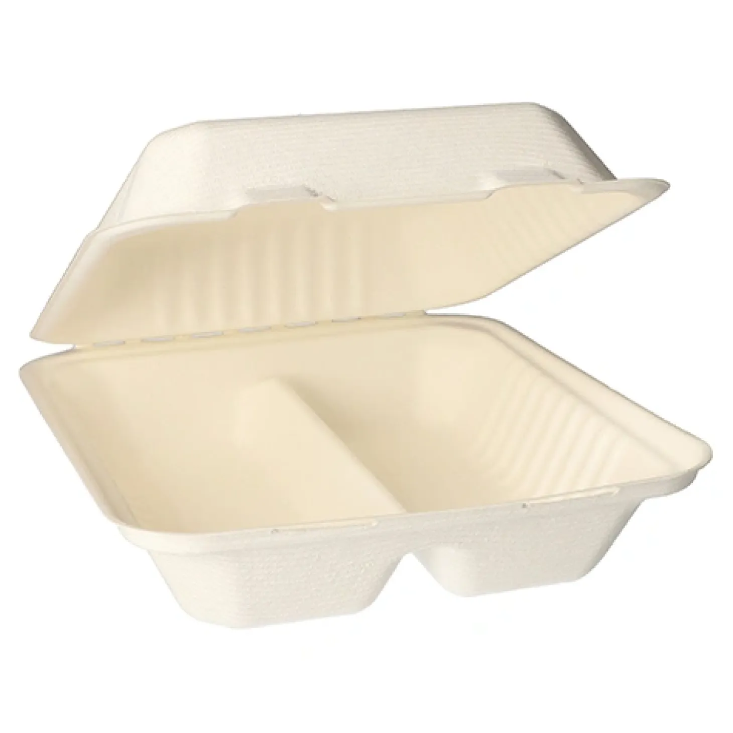 PAPSTAR Menüboxen, Zuckerrohr "pure" 2-geteilt 7,7 cm x 20 cm x 22 cm weiß, 4 x 50 Stück