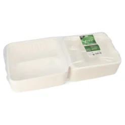 PAPSTAR Menüboxen, Zuckerrohr "pure" 2-geteilt 7,7 cm x 20 cm x 22 cm weiß, 4 x 50 Stück