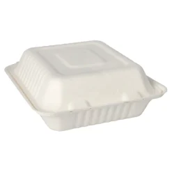 PAPSTAR Menüboxen, Zuckerrohr "pure" 3-geteilt 7,7 cm x 20 cm x 22 cm weiß, 4 x 50 Stück