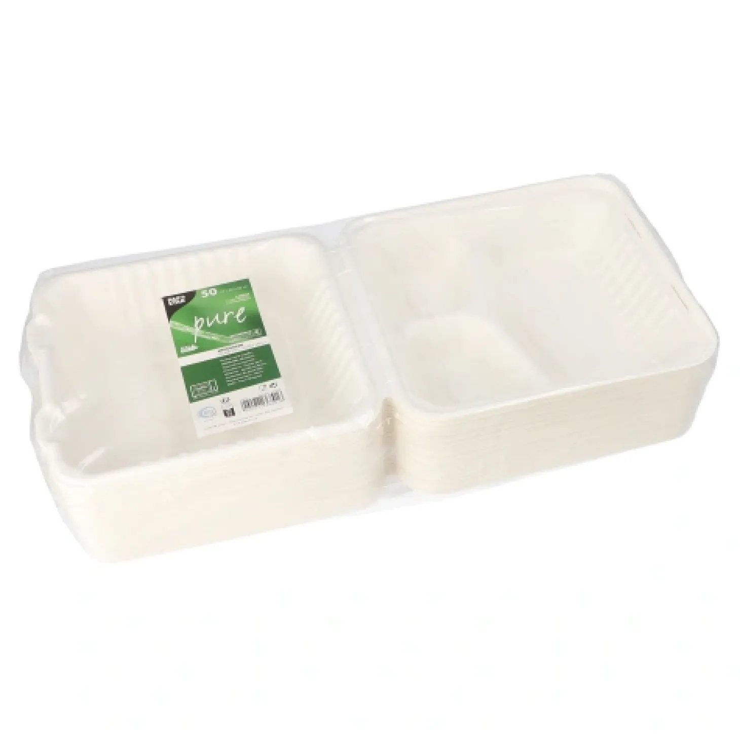 PAPSTAR Menüboxen, Zuckerrohr "pure" 3-geteilt 7,7 cm x 20 cm x 22 cm weiß, 4 x 50 Stück