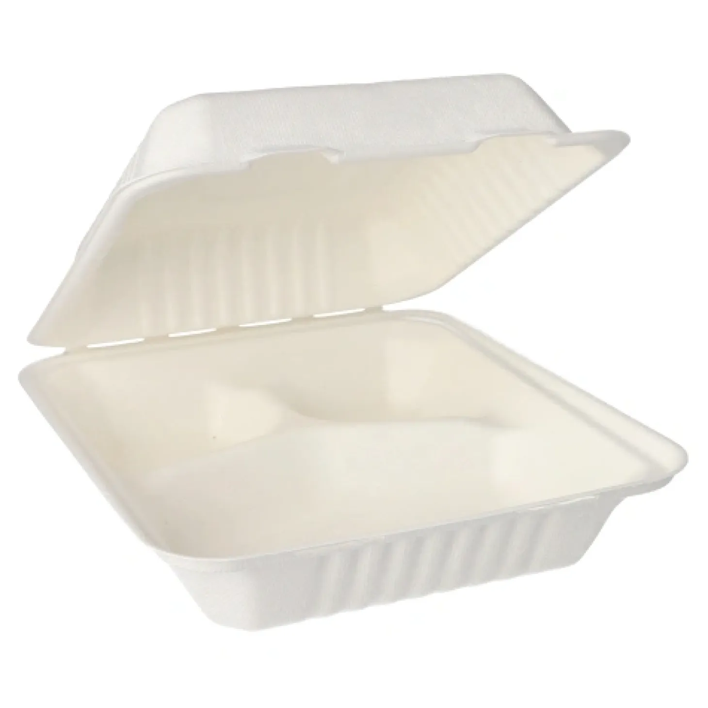 PAPSTAR Menüboxen, Zuckerrohr "pure" 3-geteilt 7,7 cm x 20 cm x 22 cm weiß, 4 x 50 Stück