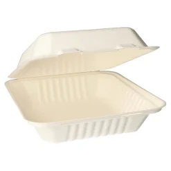 PAPSTAR Menüboxen, Zuckerrohr "pure" ungeteilt 7,7 cm x 20 cm x 22 cm weiß, 4 x 50 Stück