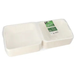 PAPSTAR Menüboxen, Zuckerrohr "pure" ungeteilt 7,7 cm x 20 cm x 22 cm weiß, 4 x 50 Stück