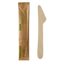 PAPSTAR Messer, Holz "pure" 16,5 cm einzeln verpackt in Papierbeutel