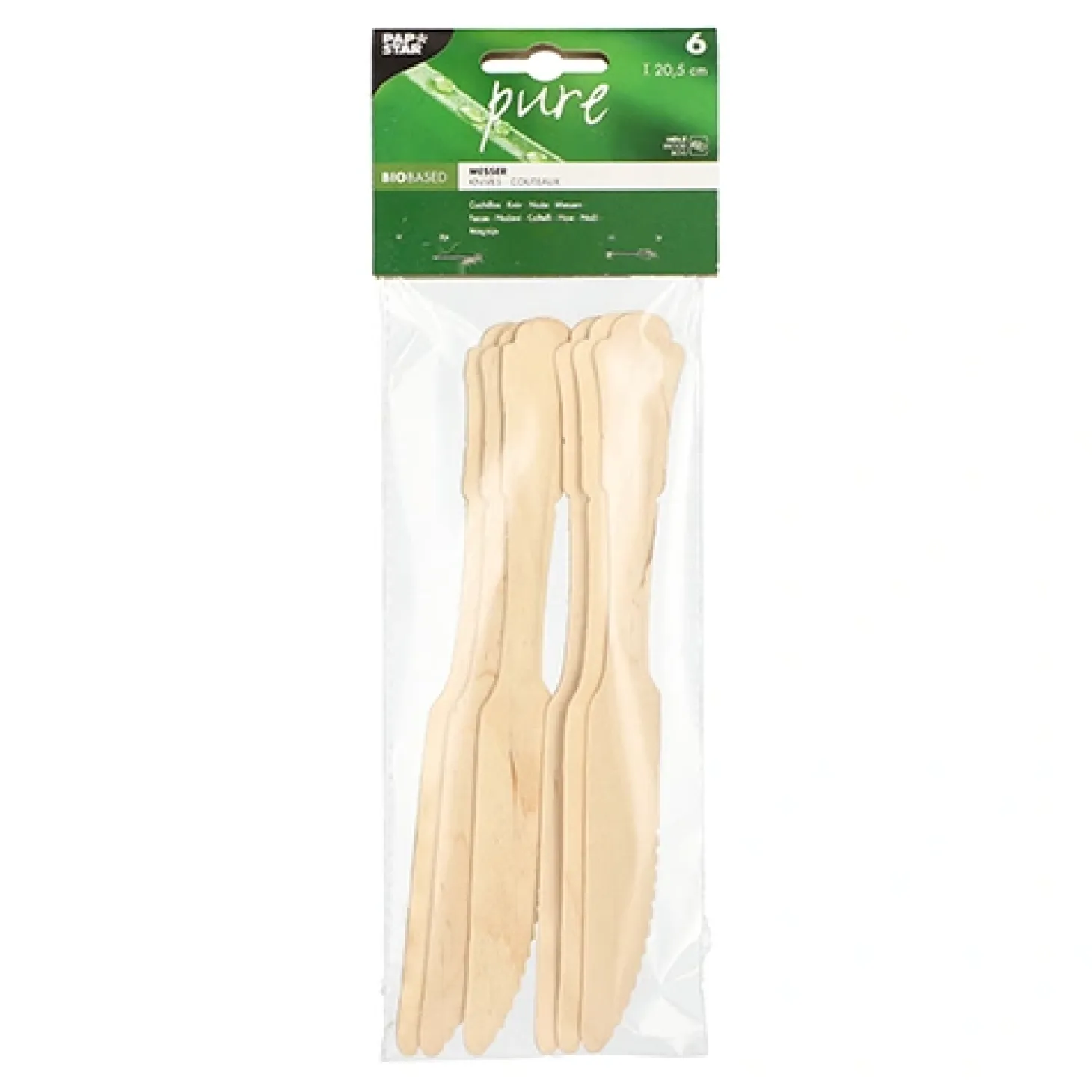 PAPSTAR Messer, Holz "pure" 20,5 cm "Vintage", 15 x 6 Stück