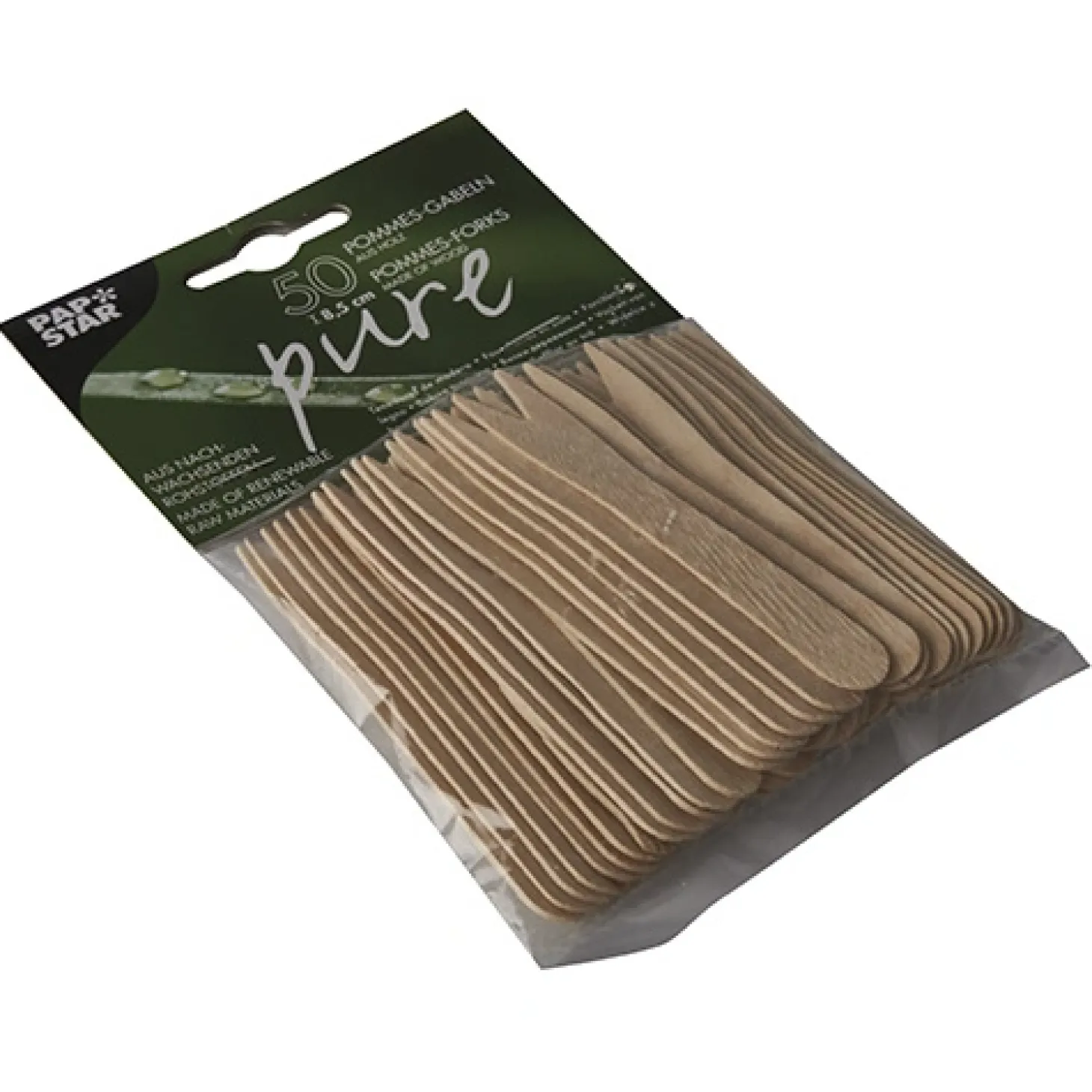 PAPSTAR Pommes-Frites-Gabeln, Holz "pure" 8,5 cm, 20 x 50 Stück