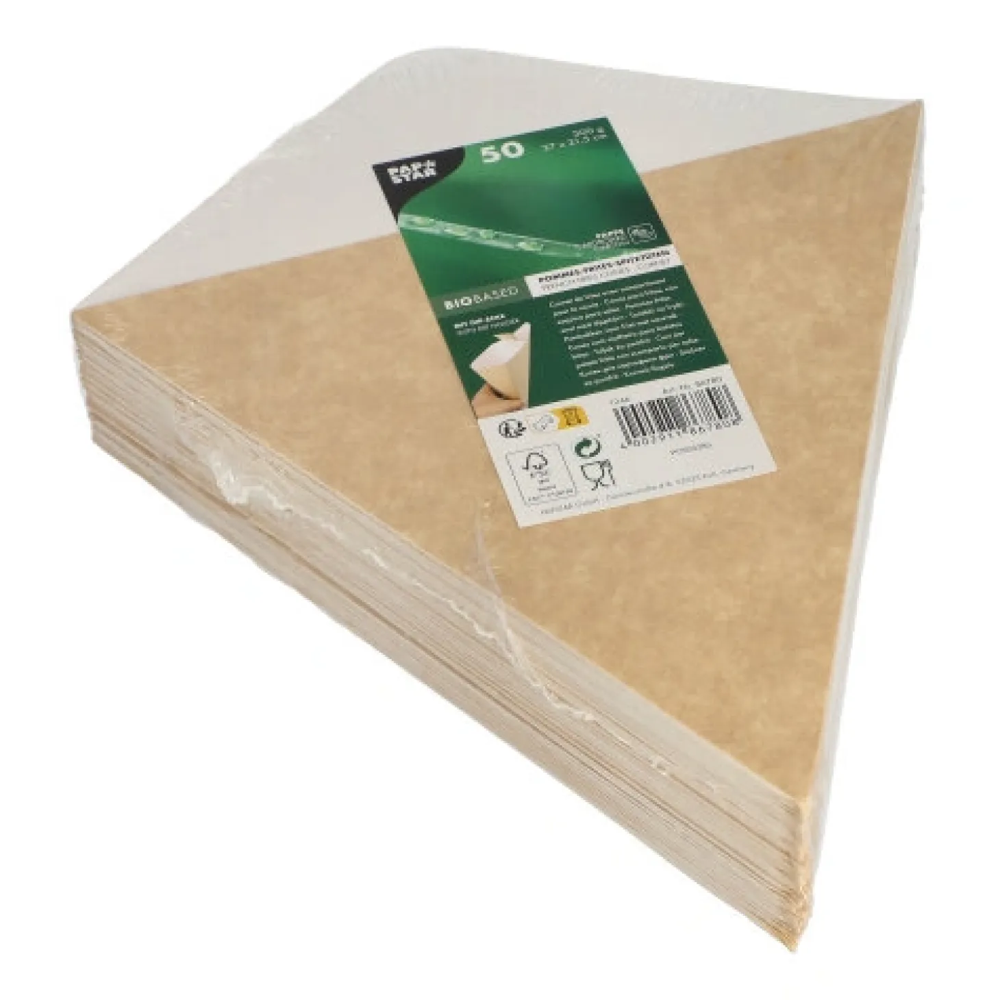 PAPSTAR Pommes-Frites-Spitztüten mit Dip-Ecke, Pappe "pure" 27 cm x 21,5 cm braun/weiß Füllinhalt 300 g