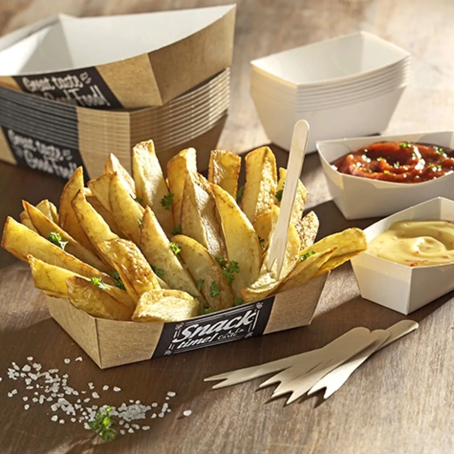 PAPSTAR Pommes-Frites-Trays "pure" 3,5 cm x 7 cm x 12 cm "Good Food" mittel