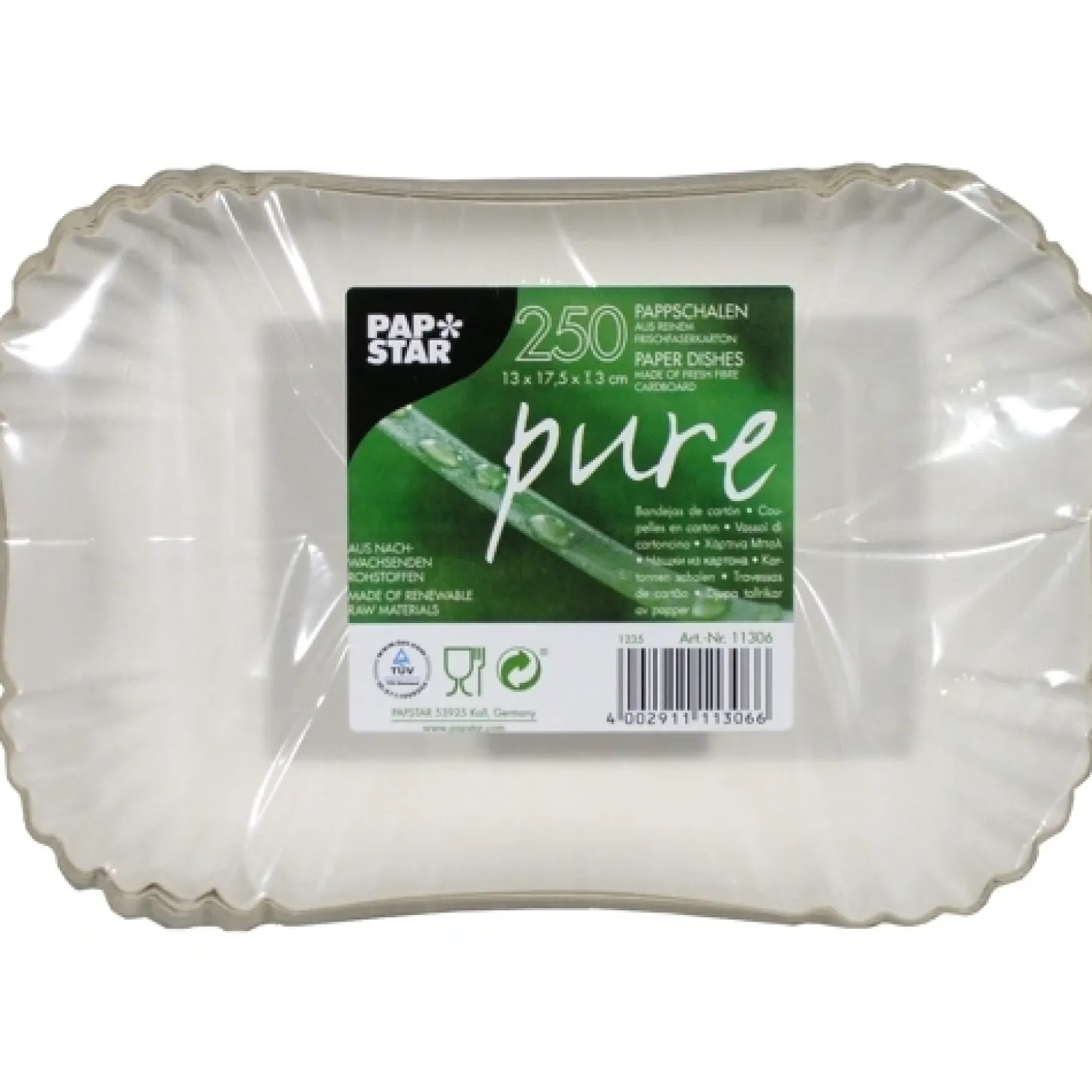 PAPSTAR Schalen, Pappe "pure" eckig 13 cm x 17,5 cm x 3 cm weiß