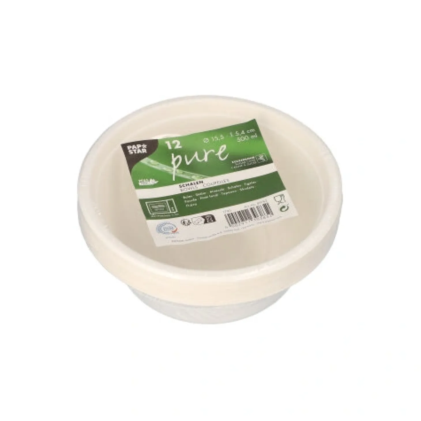PAPSTAR Schalen, Zuckerrohr "pure" 500 ml Ø 15,5 cm, 5,4 cm weiß, 12 x 12 Stück