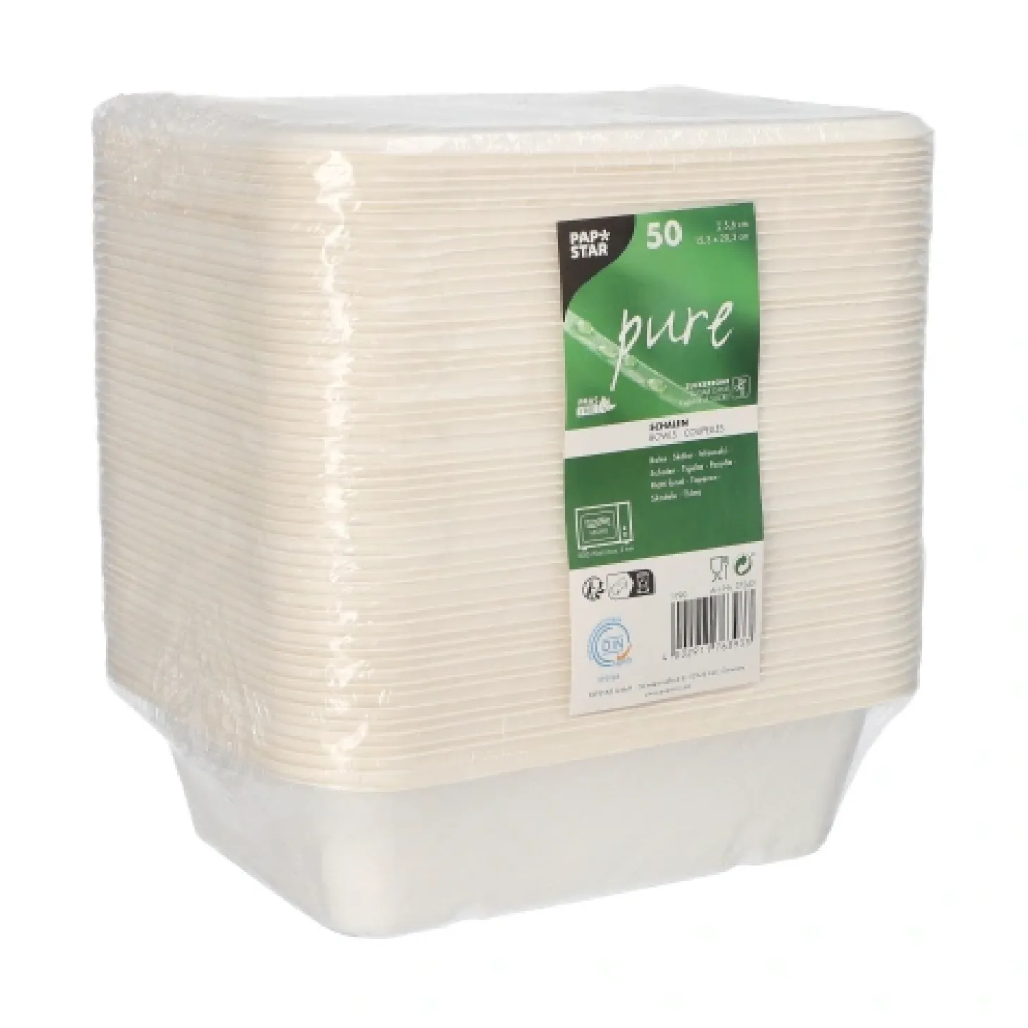 PAPSTAR Schalen, Zuckerrohr "pure" ungeteilt 5,6 cm x 15,3 cm x 20,3 cm weiß