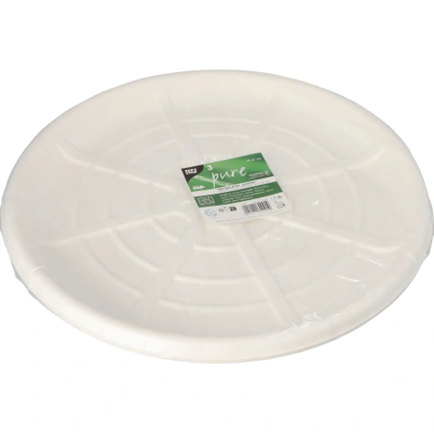 PAPSTAR Servierplatten, Zuckerrohr "pure" rund Ø 47 cm weiß für Meeresfrüchte, 20 x 3 Stück