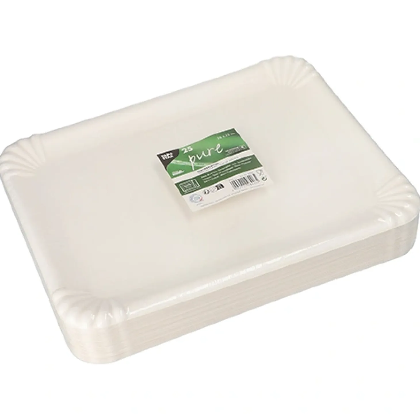 PAPSTAR Servierplatten, Zuckerrohr "pure" eckig 26 cm x 35 cm weiß, 6 x 25 Stück