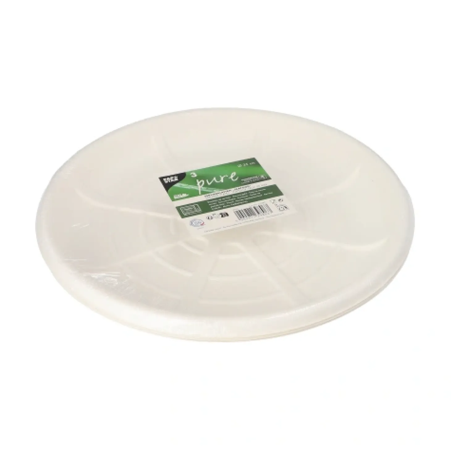PAPSTAR Servierplatten, Zuckerrohr "pure" rund Ø 35 cm weiß für Meeresfrüchte, 20 x 3 Stück