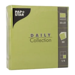 PAPSTAR Servietten "DAILY Collection" 1/4-Falz 32 cm x 32 cm olivgrün, 14 x 50 Stück